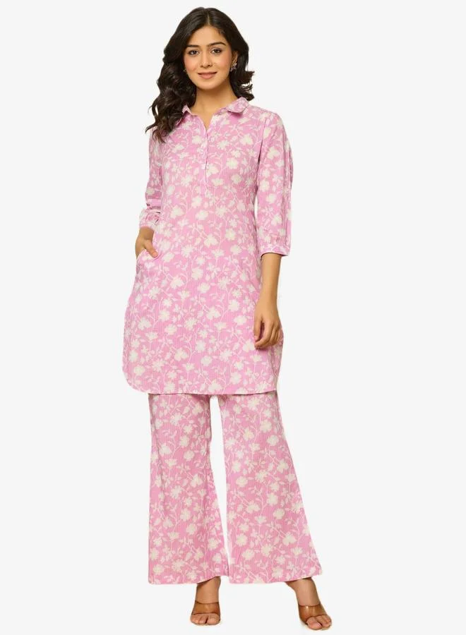 ملائم طقم كورتا باثاني قطن خالص مطبوع باللون البنفسجي